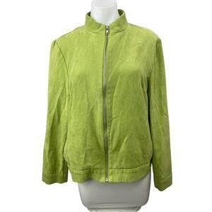 Dolina Women's Green Faux Suede High Neck Zip Up Long Sleeve Coat Jacket Size 12